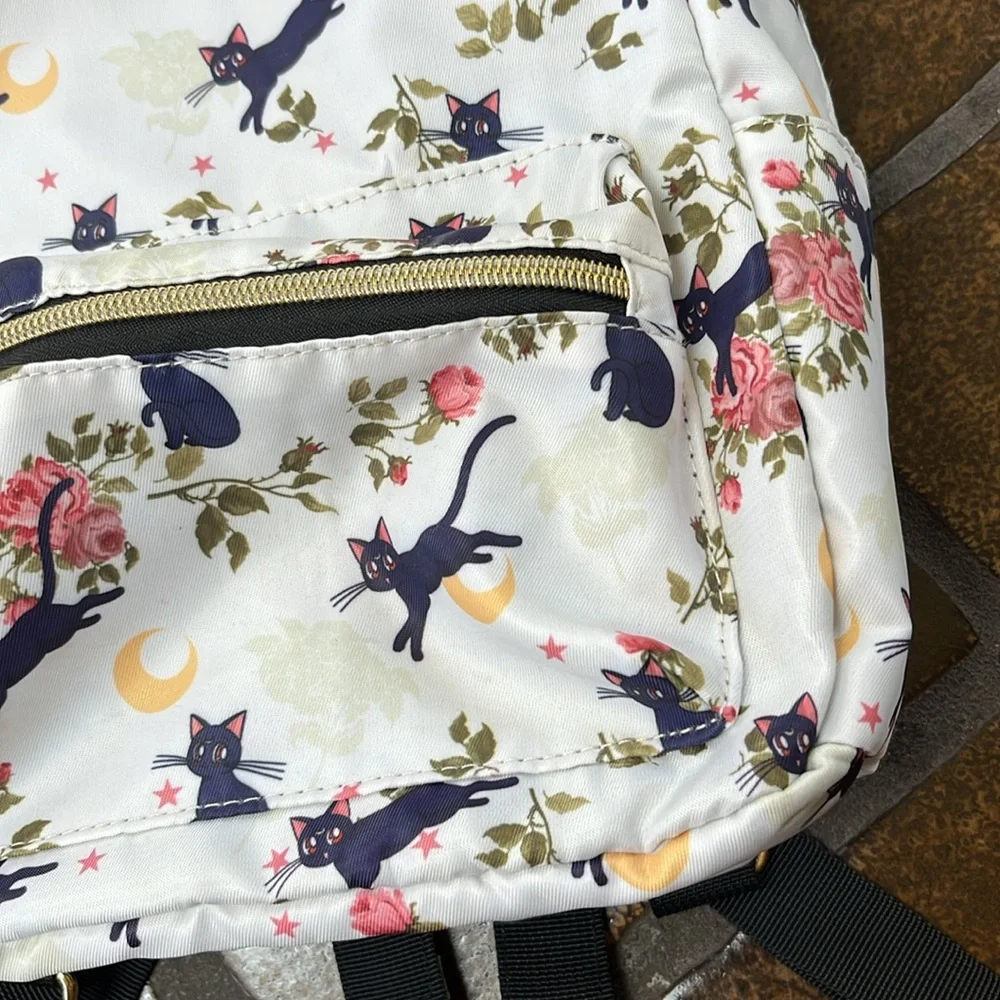 Sailor Moon White Multicolor Luna Floral Print Mini Backpack